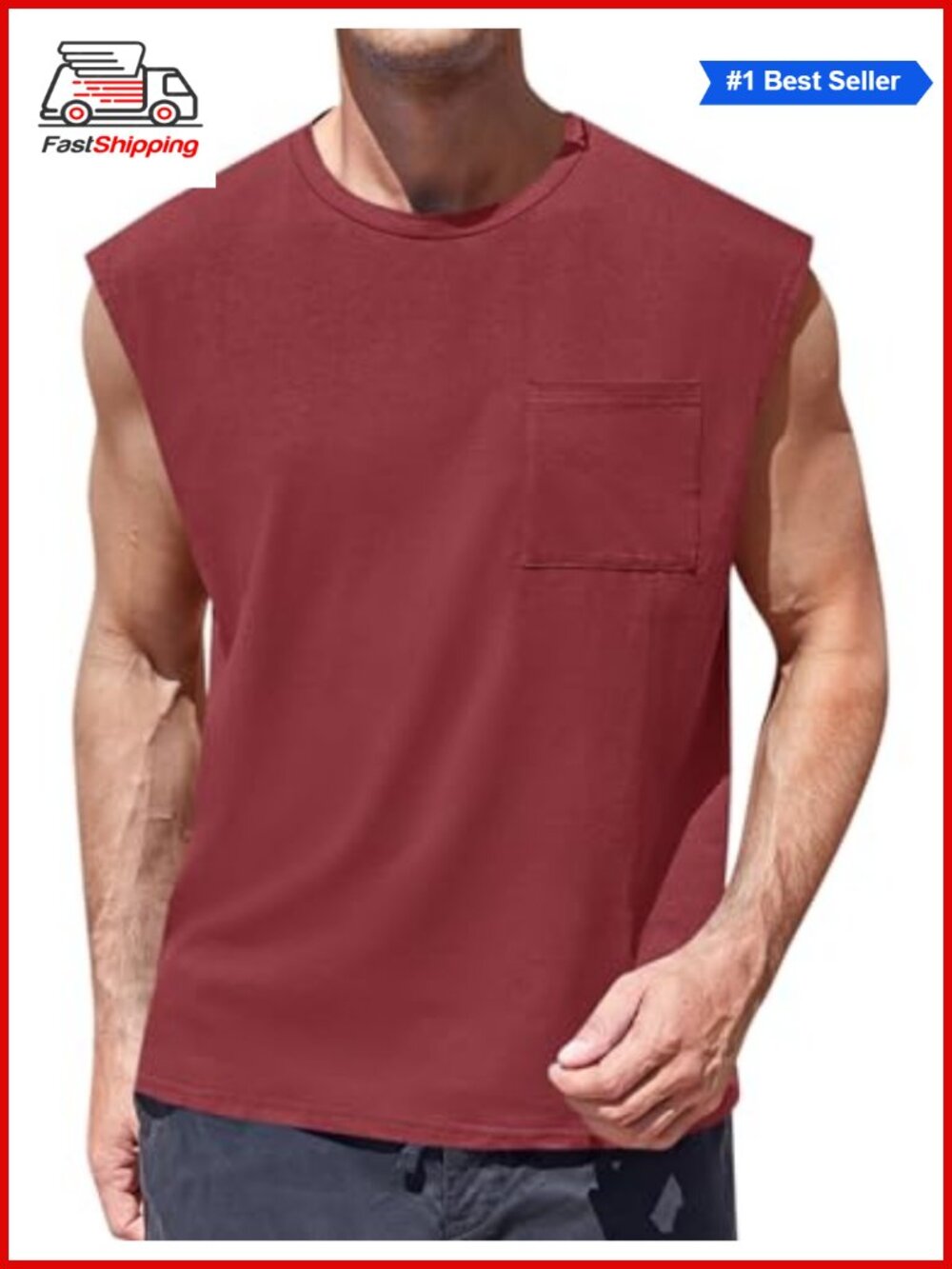 ✨ ZIWOCH Men's Sleeveless Tank Top with Pocket, Moisture-Wicking Workout Gym